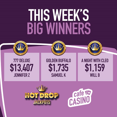 Three Hot Drop Jackpot winners at Cafe Casino!