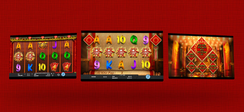 Displaying the in-game features, like free spins, and slot reels of Caishen’s Fortune XL at Cafe Casino