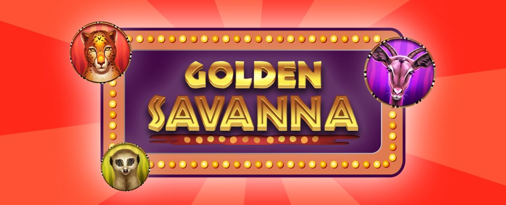 A Vegas-style sign with the logo from the Cafe Casino slots game Golden Savanna.