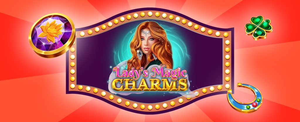 A Vegas-style sign with the logo from the Cafe Casino slots game Lady’s Magic Charms.