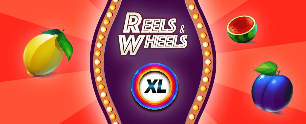 A Vegas-style sign with the logo from the Cafe Casino slots game Reels and Wheels XL.