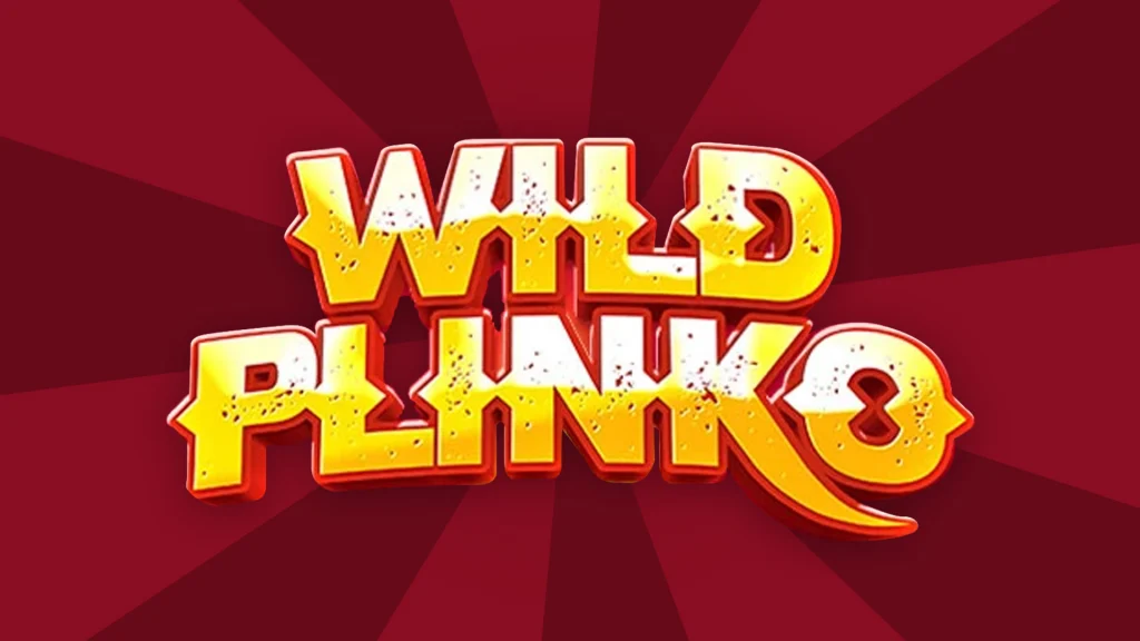 Yellow letters in the center of a dark red background say, “Wild Plinko.”