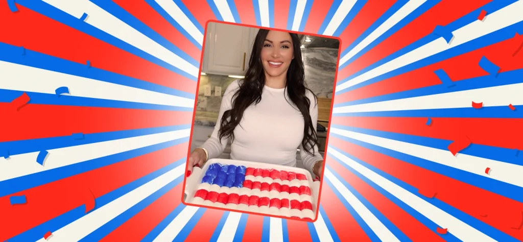 Chef Gen holds the finished American flag masrhmallow smores dip